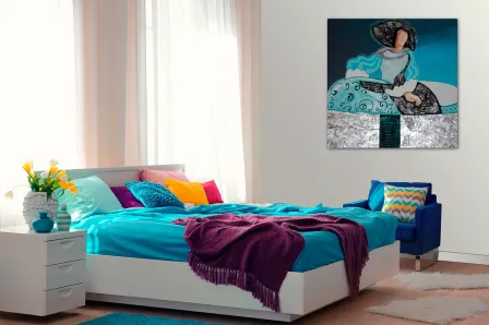 Quadro menina vestido azul