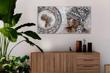 Quadro pintado a mão rosto de mulher etnica