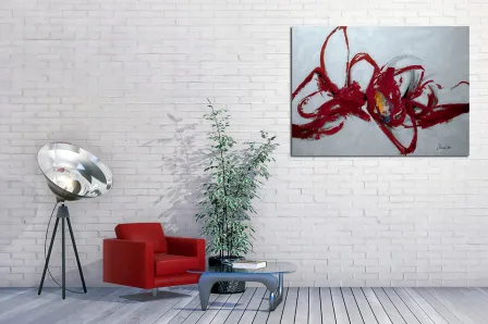 Pintura abstrata com traços vermelhos