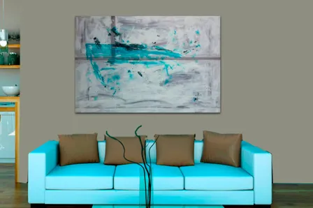 Pintura abstrata turquesa e cinza