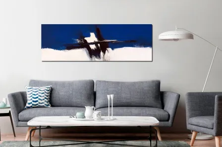 Pintura abstrata em azul e branco