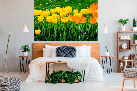 Pintura de campo de tulipas amarelas