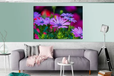 Pintura de margaridas lilás