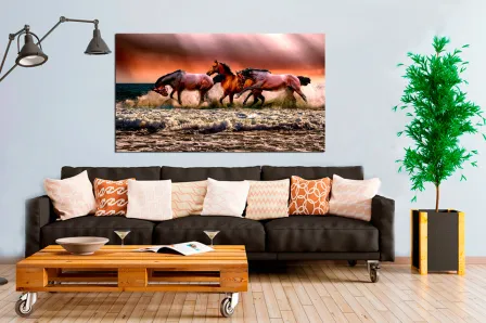 Cavalos na praia pintando