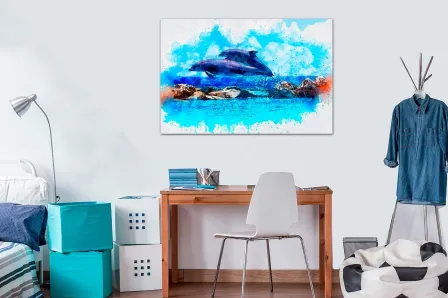 Pintura de golfinhos pulando