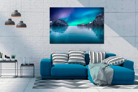 Pintura de paisagem com Aurora Borealis