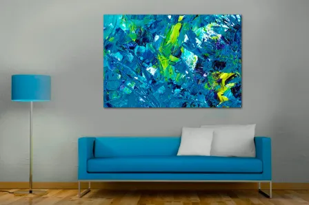 Pintura abstrata em verde e azul