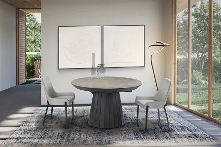Mesa extensível Koria redonda com duas cadeiras cinzentas