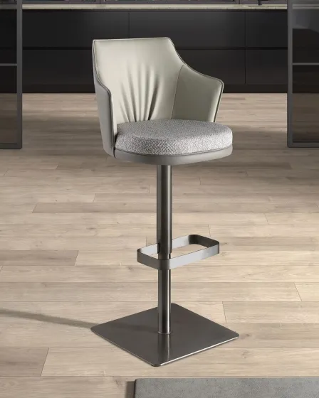 Banco de ilha dinar banco de bar alto estofado cinzento com base metálica quadrada