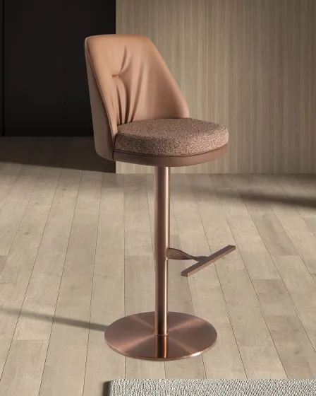 Banco para ilha Virta rosa com assento e encosto acolchoados, haste e base metálicas