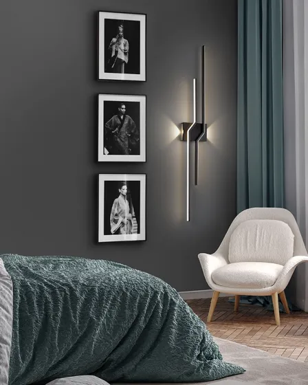 Aolique Zigzag candeeiro de parede metálico vertical iluminando quarto moderno