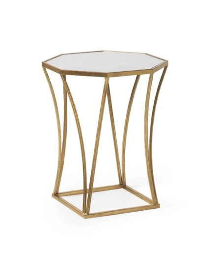 Mesa de apoio Palma Oitavada com tampo octogonal branco e estrutura metálica dourada